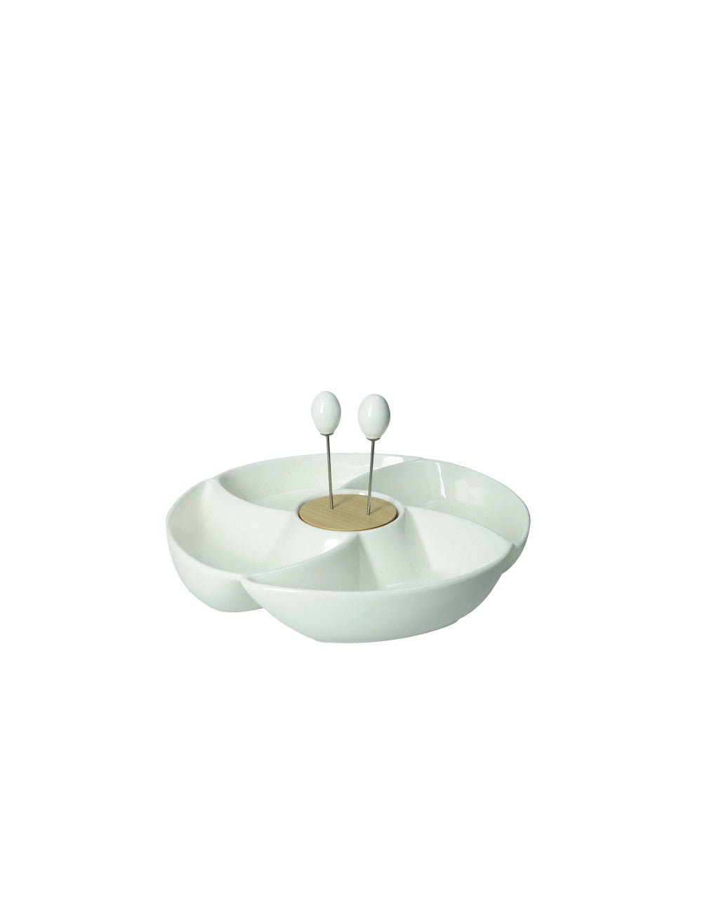 Antipastiera Rondò porcellana/bamboo con 2 forchettine inox