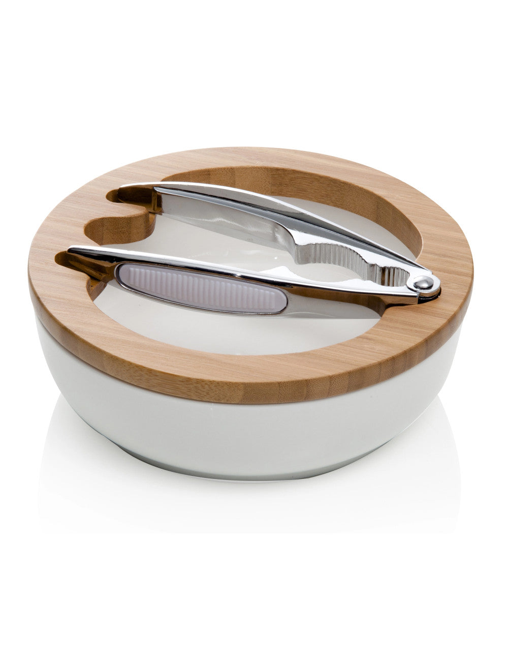 Ciotola portanoci in porcellana e bamboo con schiaccianoci