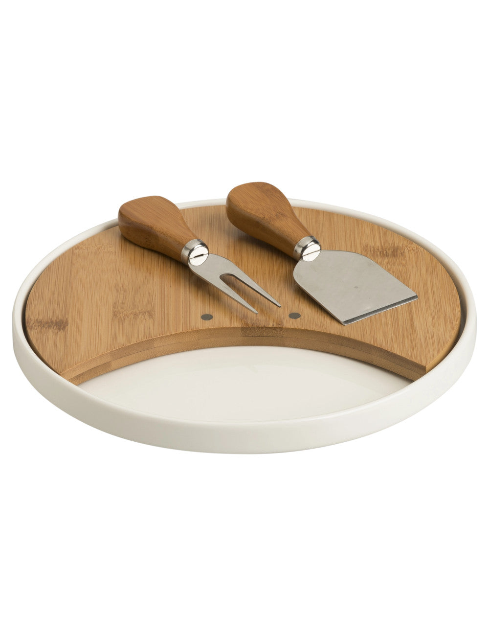 Tagliere in porcellana/bamboo con 2 coltelli inox per formaggio